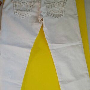 True Religion White With Brown Gold Stitching Capri Jeans Size 28 W21 G56 KL3